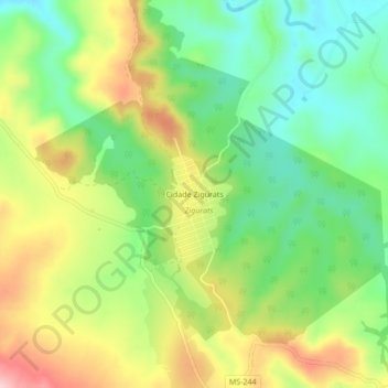 Topografisk kort Cidade Zigurats, højde, terræn