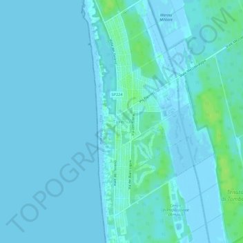 Topografisk kort Tirrenia, højde, terræn