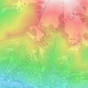 Topografisk kort Trucco, højde, terræn