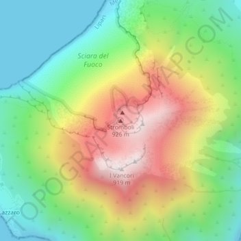 Topografisk kort Lipari, højde, terræn