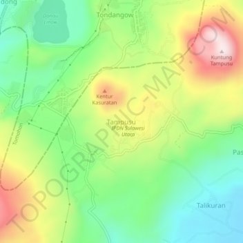 Topografisk kort Tampusu, højde, terræn