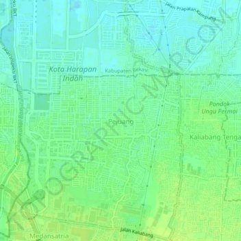 Topografisk kort Pejuang, højde, terræn