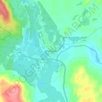 Topografisk kort Ytterhogdal, højde, terræn