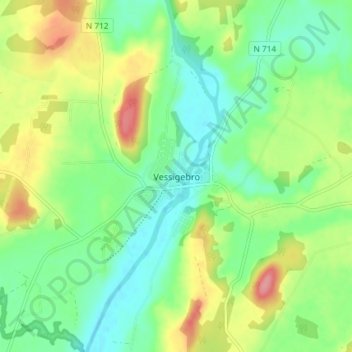 Topografisk kort Vessigebro, højde, terræn