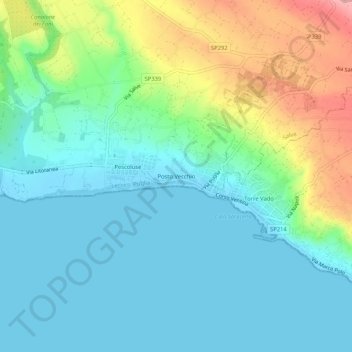 Topografisk kort Posto Vecchio, højde, terræn