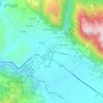 Topografisk kort Mocaiana, højde, terræn