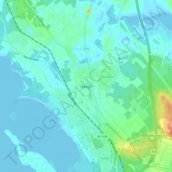Topografisk kort Öjebyn, højde, terræn