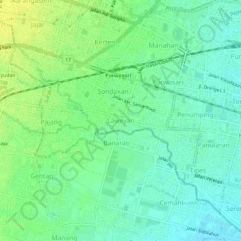 Topografisk kort Laweyan, højde, terræn