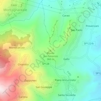 Topografisk kort Monte San Lorenzo, højde, terræn