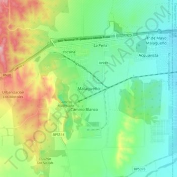 Topografisk kort Malagueño, højde, terræn