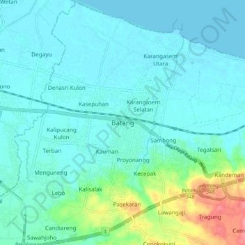 Topografisk kort Batang, højde, terræn