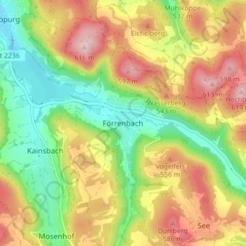 Topografisk kort Förrenbach, højde, terræn