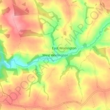 Topografisk kort West Worlington, højde, terræn