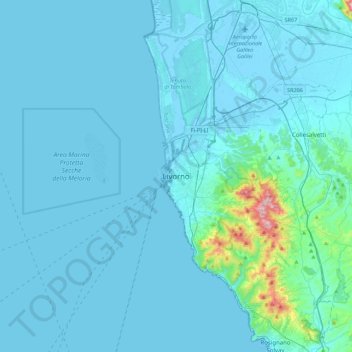Topografisk kort Livourne, højde, terræn