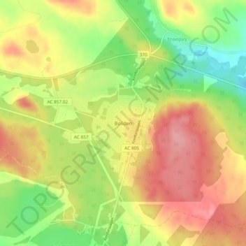 Topografisk kort Boliden, højde, terræn