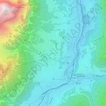 Topografisk kort Schwändi, højde, terræn
