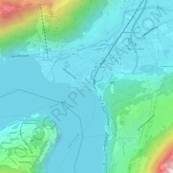 Topografisk kort Brunnen, højde, terræn