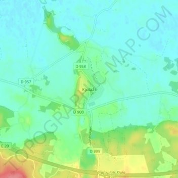 Topografisk kort Kjulaås, højde, terræn