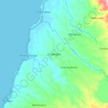 Topografisk kort Cinangka, højde, terræn
