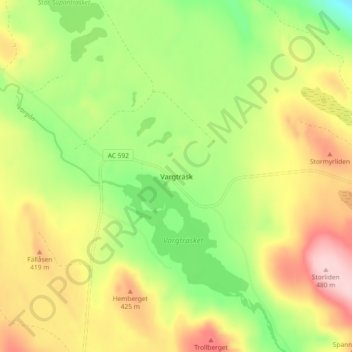Topografisk kort Vargträsk, højde, terræn