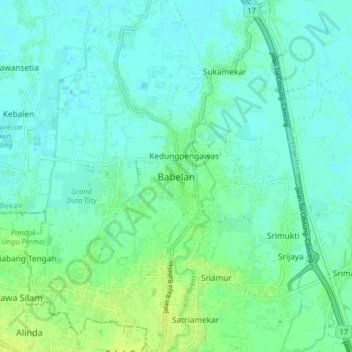 Topografisk kort Babelan, højde, terræn