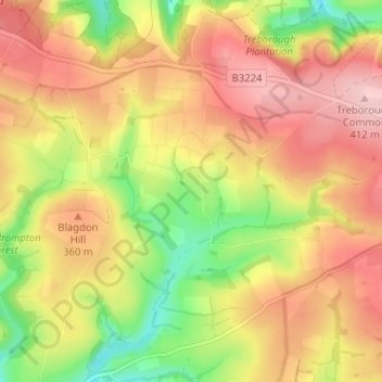 Topografisk kort Withiel Florey, højde, terræn