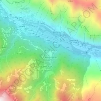 Topografisk kort Chironio Inferiore, højde, terræn