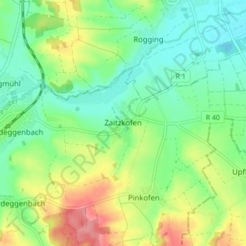 Topografisk kort Zaitzkofen, højde, terræn
