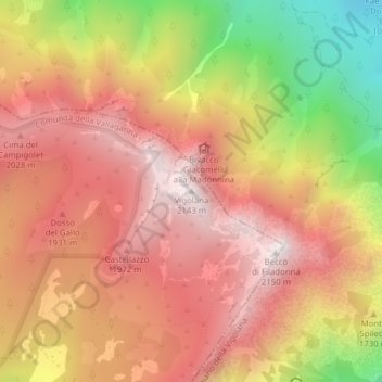 Topografisk kort Vigolana, højde, terræn