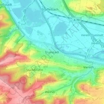 Topografisk kort Trunstadt, højde, terræn