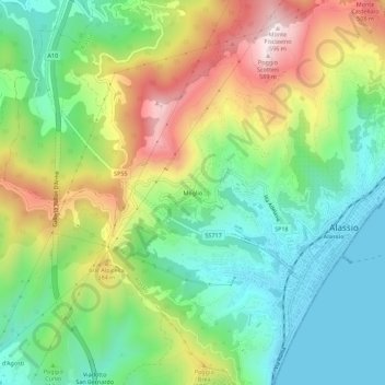 Topografisk kort Moglio, højde, terræn