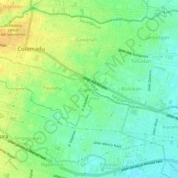 Topografisk kort Gajahan, højde, terræn