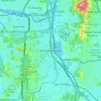 Topografisk kort Seri Kembangan, højde, terræn