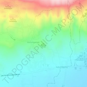 Topografisk kort Gunung Kendil, højde, terræn