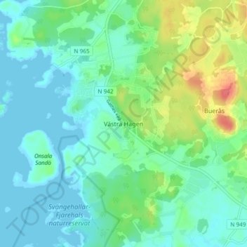Topografisk kort Västra Hagen, højde, terræn