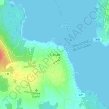 Topografisk kort Fårösund, højde, terræn