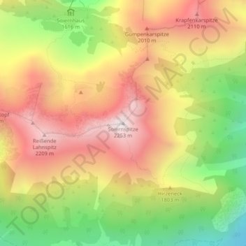 Topografisk kort Soiernspitze, højde, terræn