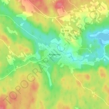 Topografisk kort Alstermo, højde, terræn