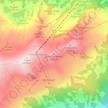 Topografisk kort Maschgenkamm, højde, terræn