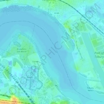 Topografisk kort Northfleet Hope, højde, terræn