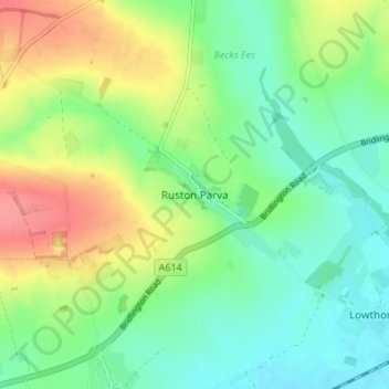 Topografisk kort Ruston Parva, højde, terræn