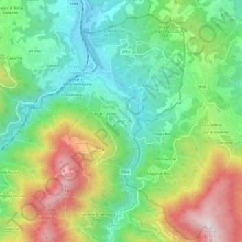 Topografisk kort Pavana, højde, terræn