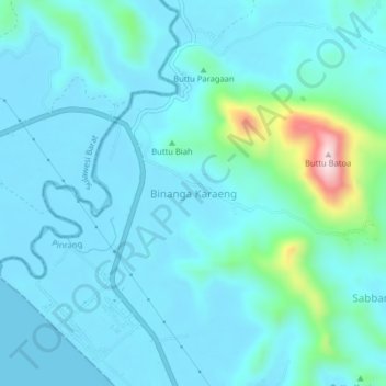 Topografisk kort Binanga Karaeng, højde, terræn