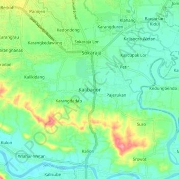 Topografisk kort Kalibagor, højde, terræn