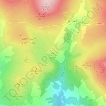 Topografisk kort Vixen Tor, højde, terræn
