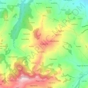 Topografisk kort Montecanino, højde, terræn