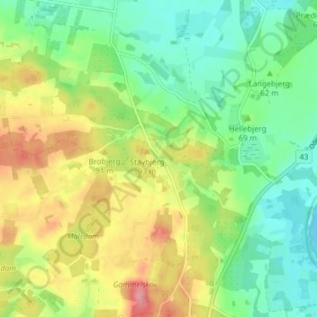Topografisk kort Ny Stenderup, højde, terræn