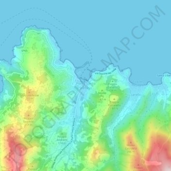 Topografisk kort Porto Santo Stefano, højde, terræn