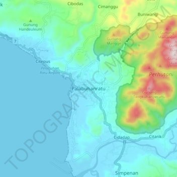 Topografisk kort Palabuhanratu, højde, terræn