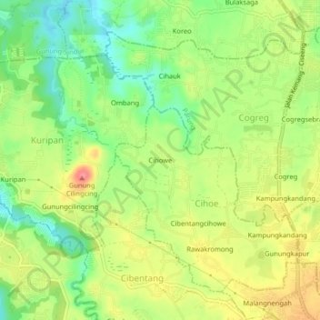 Topografisk kort Cihowe, højde, terræn